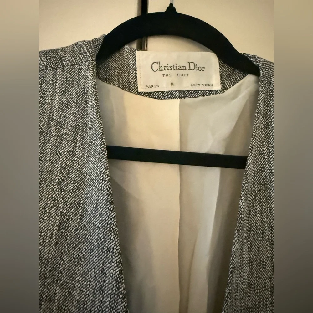 Vintage Christian Dior The Suit Grey Blazer Jacket, Shoulder Pads Removed